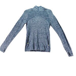 Sweaty Betty Top Womens Medium Blue Stretch Textured Hooded Pullover